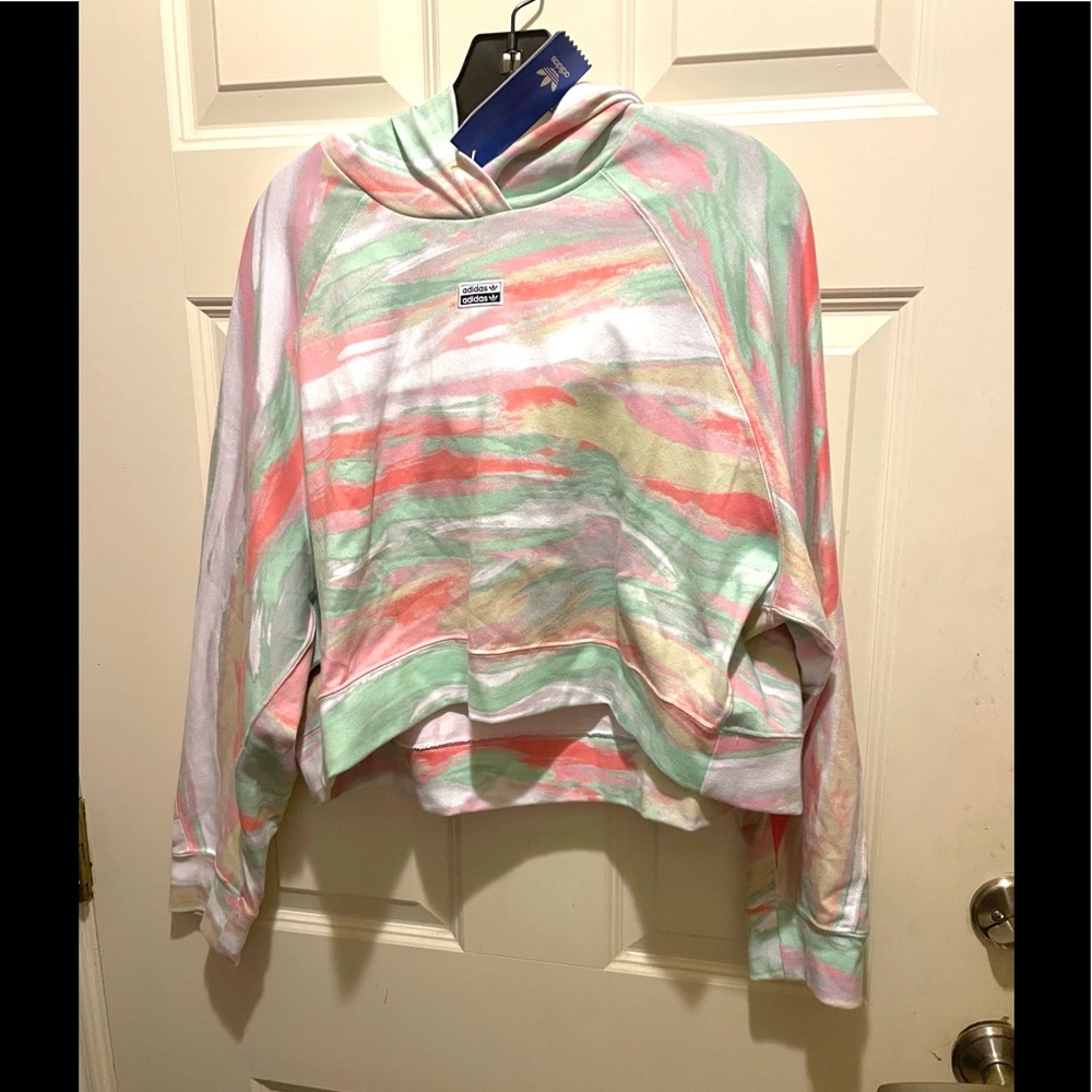 NWT Adidas Cropped Hoodie Womens Marble Print GN4292 Sz L